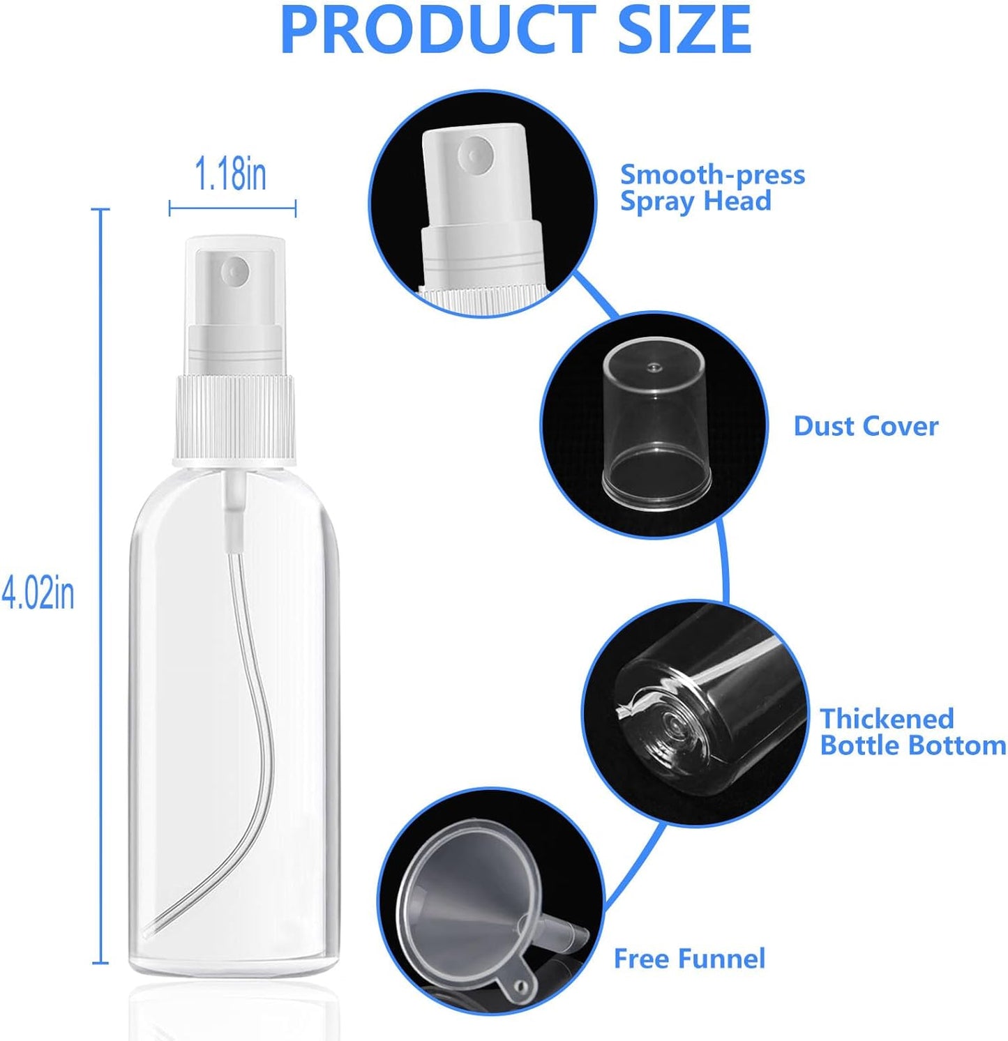 4 Pack 1 Oz (30ml) Mini Spray Bottles Clear Travel Size Spray Bottles Leak Proof with Funnels and Labels