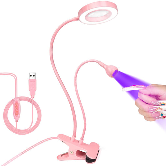 AORAEM LED UV Nail Lamp: Double-Headed Gooseneck U V Lamp for Gel Nails, LED Flash Cure Light with 6X Magnifier Home DIY Salon, Pink