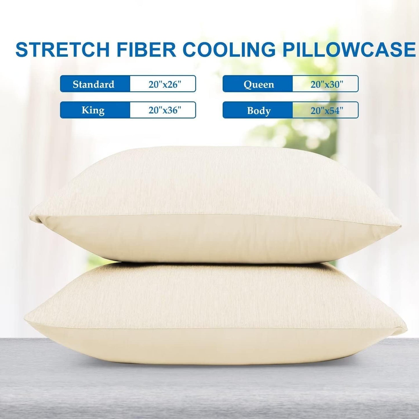 HOMFINE Cooling Pillow Cases Body Size - Double Side Q-Max 0.439 Cooling Fiber for Pillow Protector, Breathable Cold Pillow Cover for Hot Sleeper Night Sweat, Hidden Zipper, 1 Pack (20"x54", Beige)