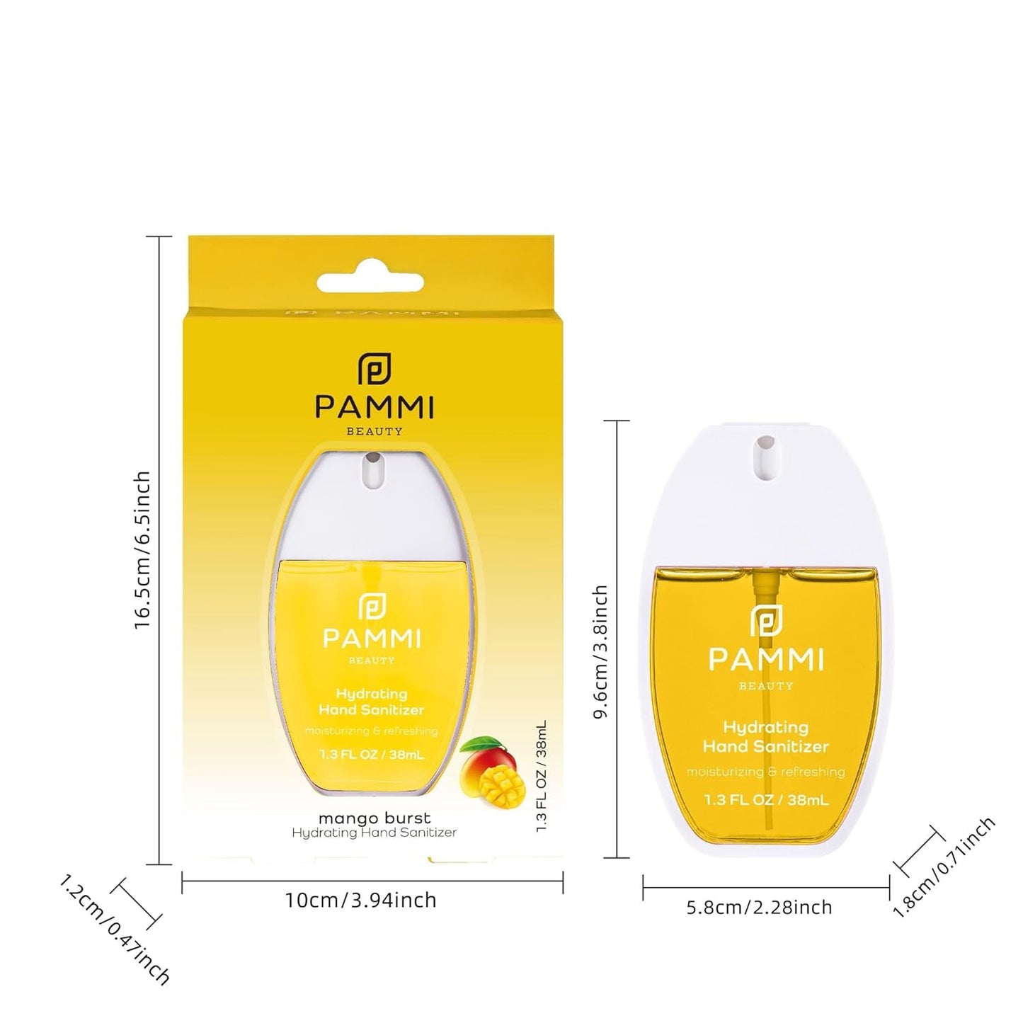 PAMMI Power Mist Hydrating Hand Sanitizer Spray, Portable Travel Size Pocket Hand Sanitizer, Scented Handsanitizer Mini Spray For Car - 600 Sprays (2 Packs (Mango))