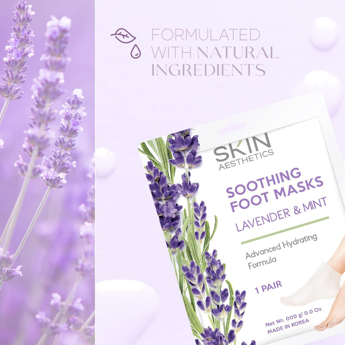 Lavender & Mint Foot Masks - Repairs & Softens Cracked Feet, Hydrating & Exfoliating - Dermatologist Tested Korean Skincare - Clean Beauty, Natural Ingredients, Cruelty-Free - 3 Pairs