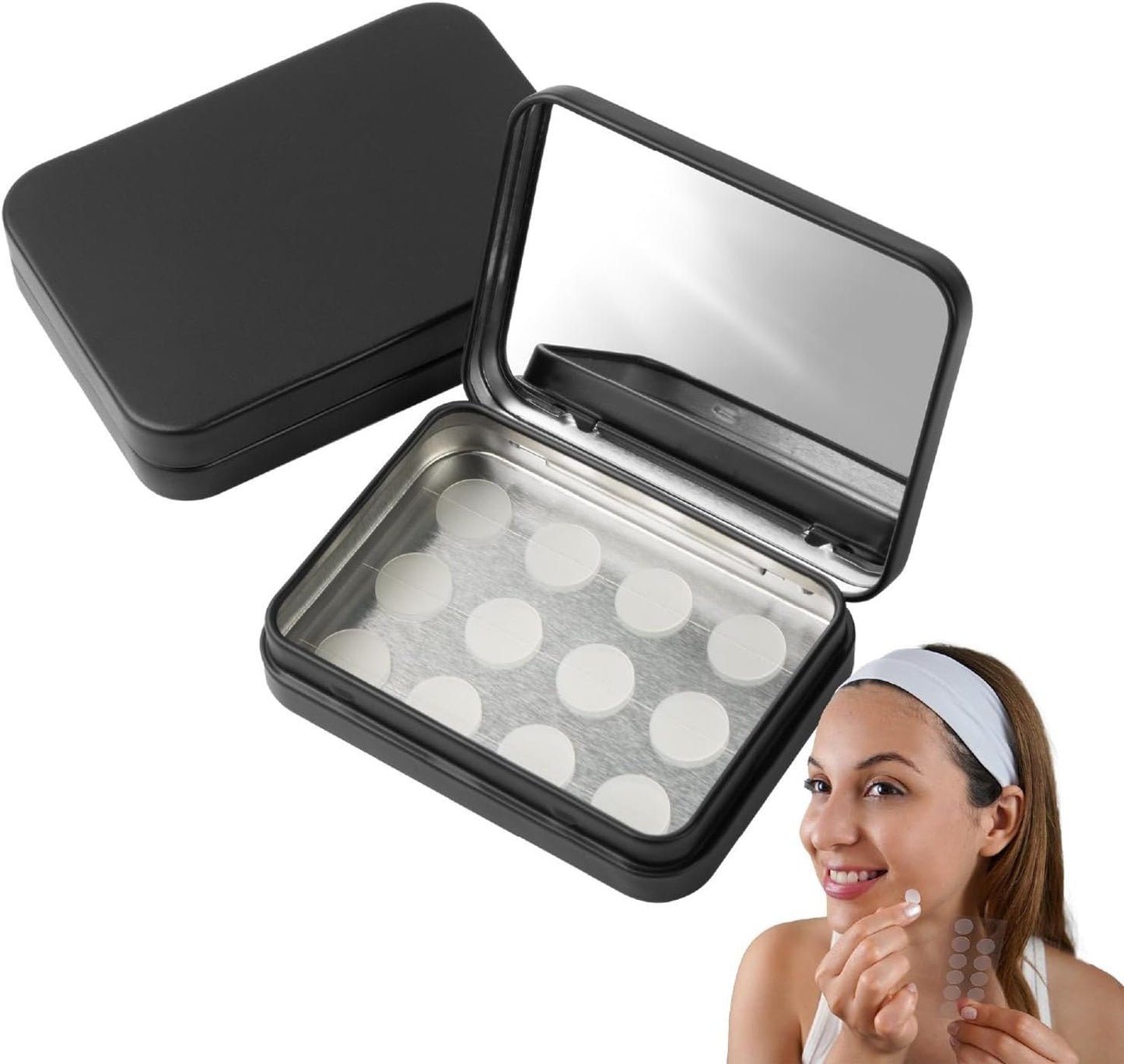 IMPRESA Zit Patches Storage Case - Matte Black Metal - Compact Organizer With Built-In Mirror - Travel-Friendly 2-Pack