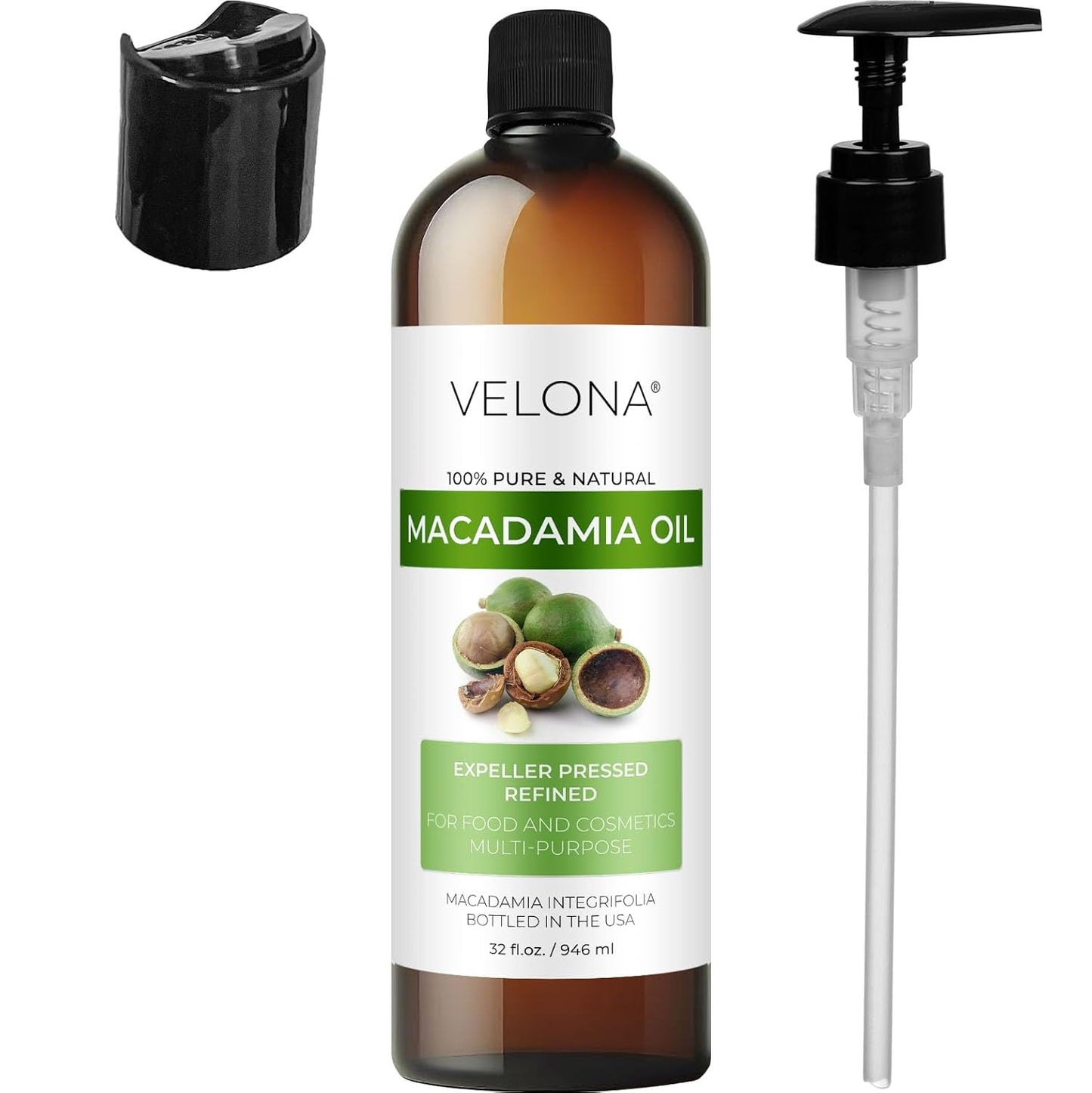 velona Macadamia Nut Oil 32 Fl Oz | 100% Pure and Natural Carrier Oil | Refined, Cold pressed | Cooking, Skin, Hair, Body & Face Moisturizing | Use Today - Enjoy Results