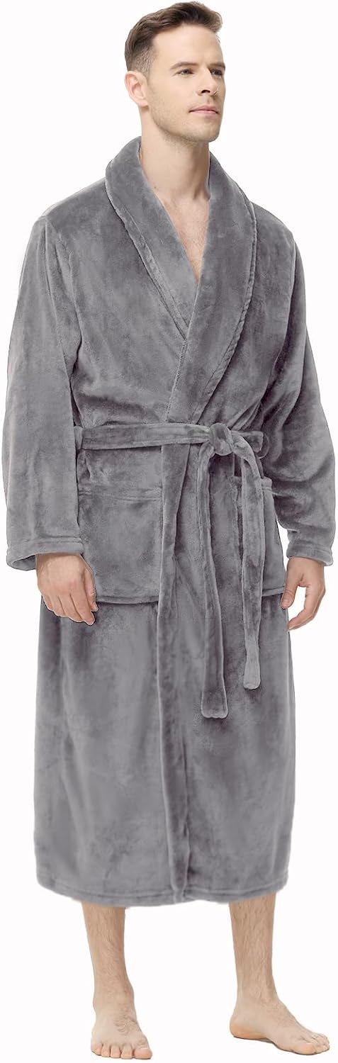 Yurhap Mens Fleece Robe, Soft Plush Robe for Men, Fluffy Bathrobe with Belt & 2 Pockets