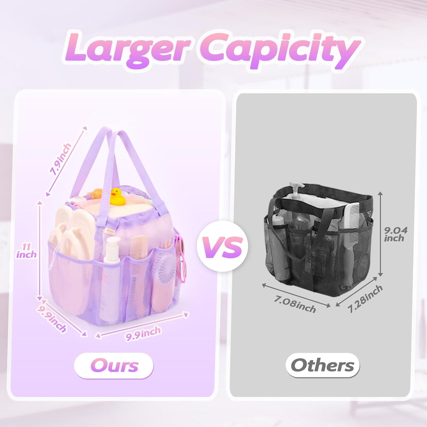 Mesh Shower Caddy Portable with Drawstring, Dorm Room Essentials for College Students Girl & Boy, Larger Shower Bag for Camping,Swimming,Gym,Travel,Bathroom - Purple