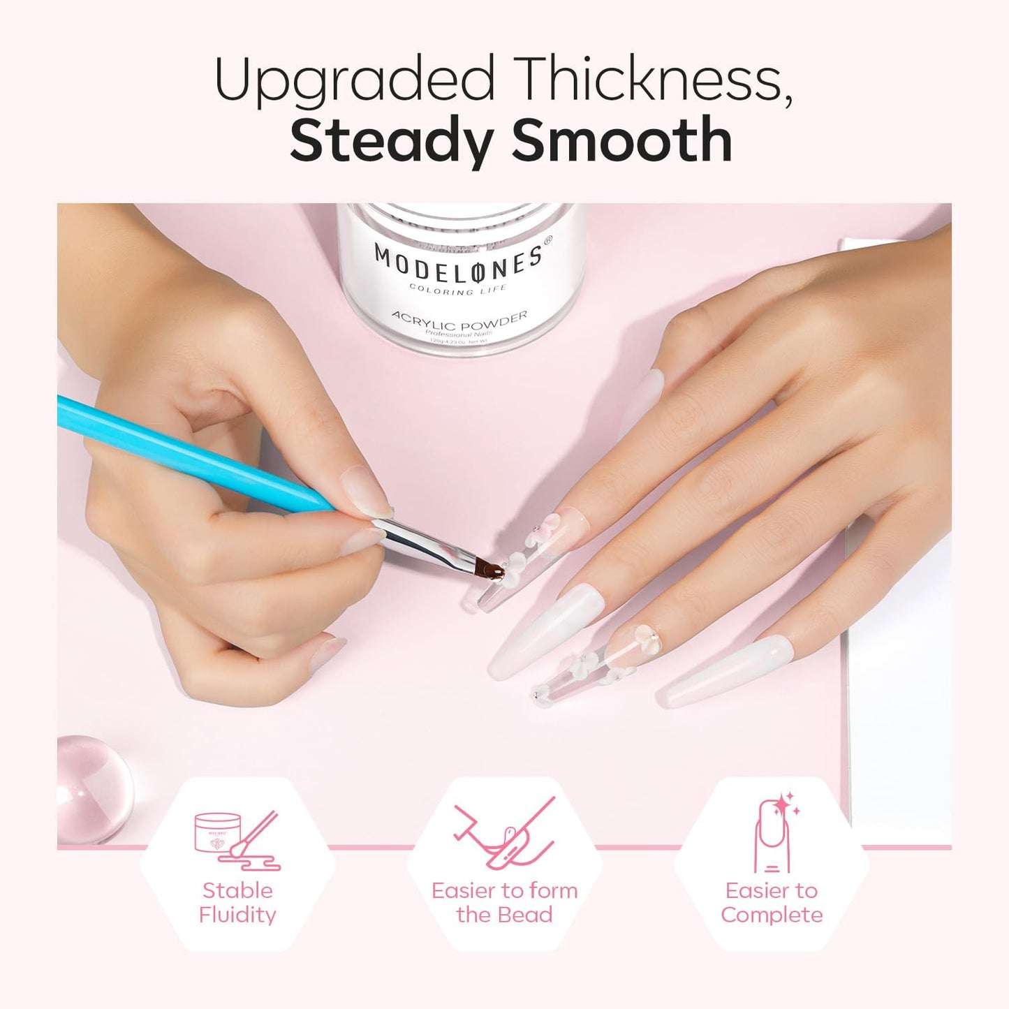 Modelones Clear Acrylic Powder, 4.23oz Acrylic Powder Large Capacity Professional Acrylic Nail Powder Polymer for 3D French Nail Manicure Extension Nail Carving, Long-Lasting Beauty Gifts