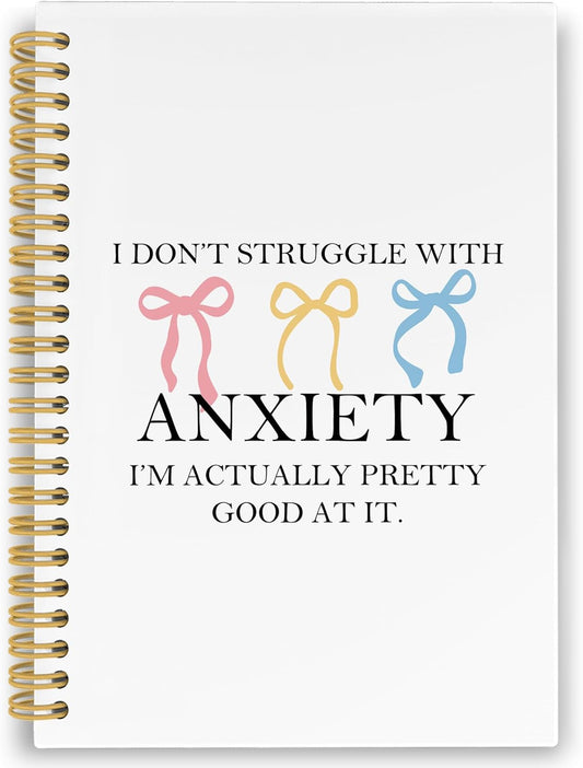 Coquette Bow Mental Health Spiral Notebook, Inspirational Journaling Notebooks for Women, Anxiety Relief Hardcover Journals for Office 160 Pages 5.5 x 8.3 Inch, Anti Anxiety Gifts for Girls