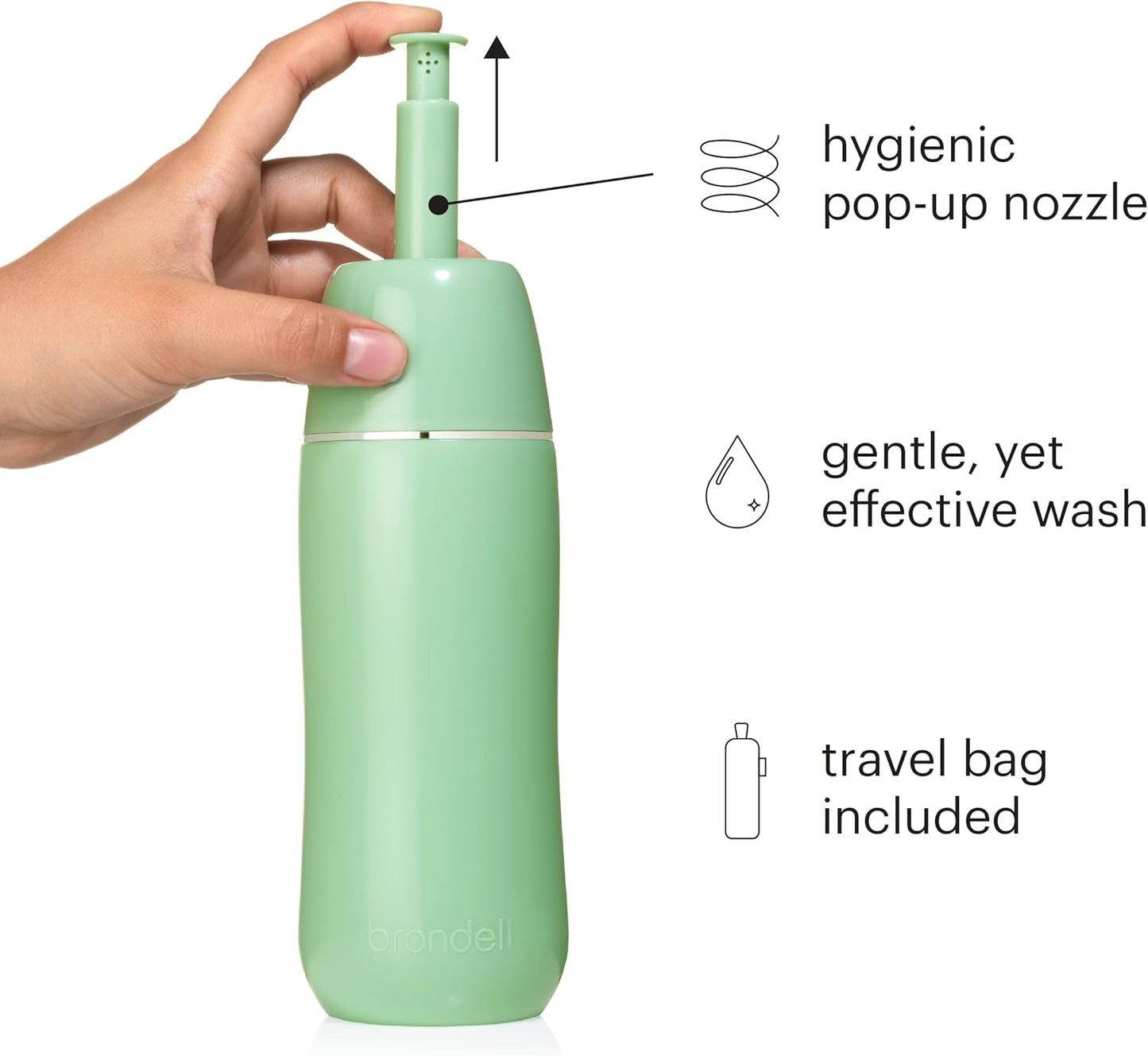 Brondell GoSpa Advanced Peri Bottle, Portable Bidet for Travel–Pop-Up Nozzle System for Postpartum & Perineal Care, Compact Bidet with Discreet Travel Bag for Convenient Storage–400mL, Green