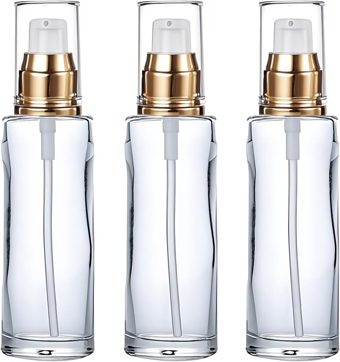 3Packs 60ml/2Oz Clear Glass Pump Dispenser Bottles Refillable Lotion Glass Bottle with Pump Empty Cosmetic Containers Travel Sample Bottles for Essential Oils Lotions DIY Skin Cares