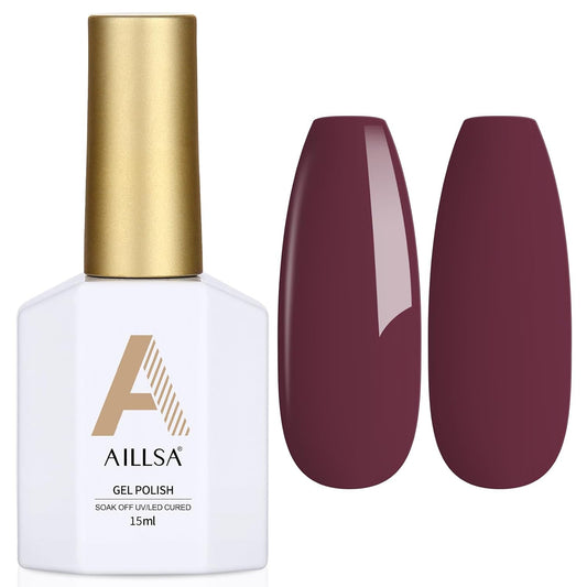 AILLSA Maroon Red Gel Nail Polish Burgundy Purple Jelly Gel Polish Grape Wine Polish Dark Color Opaque Nails Soak Off U V Gels Manicure Salon DIY Holiday Day Gift for Women 0.51 Fl Oz/GF04