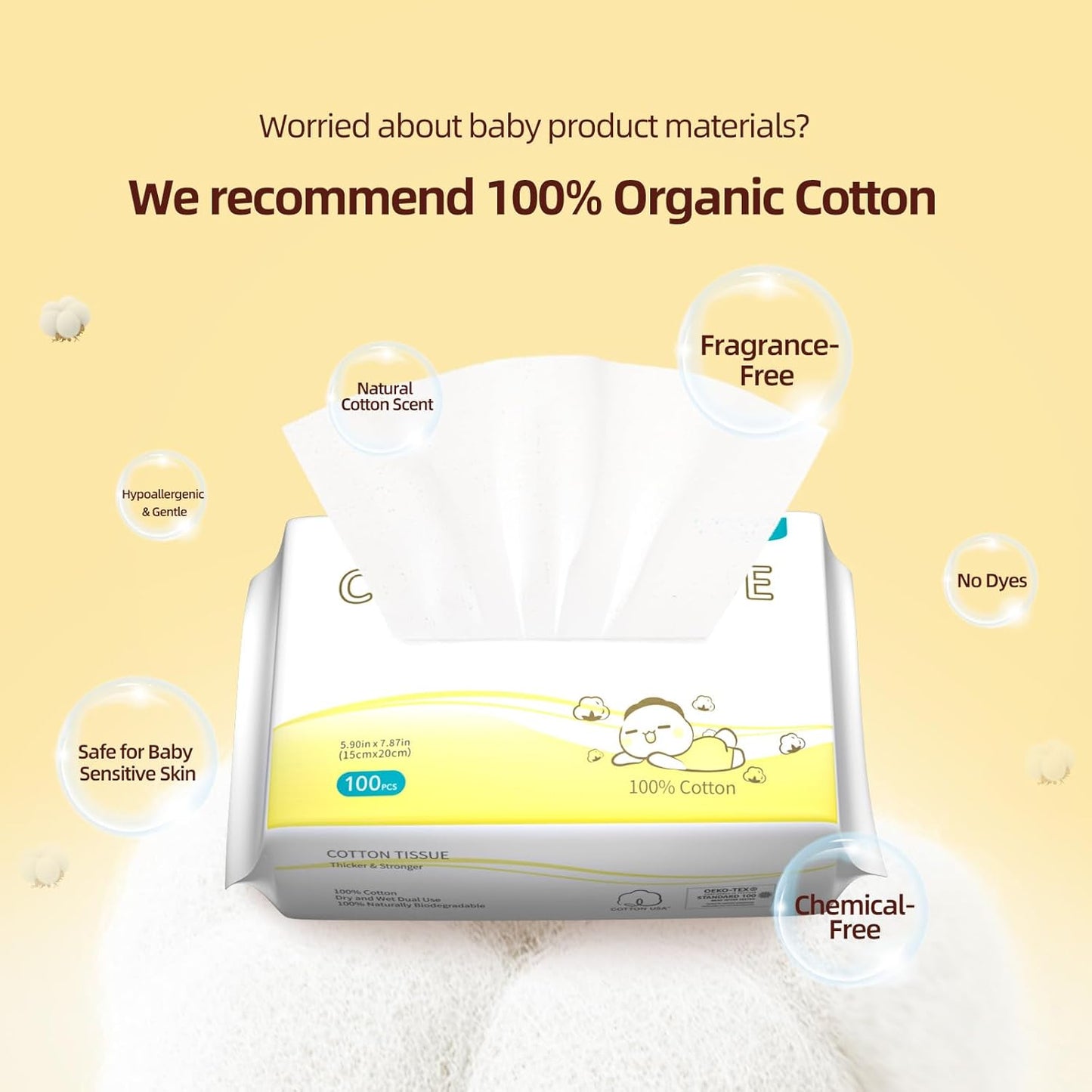 Winner 100% Cotton Dry Wipes, USDA Certified Baby Wipes, 600 Count, Soft & Gentle, Hypoallergenic & Unscented for Baby Sensitive Skin, Use Wet/Dry for Diaper Changes, Meals & Cleanup, Pack of 6