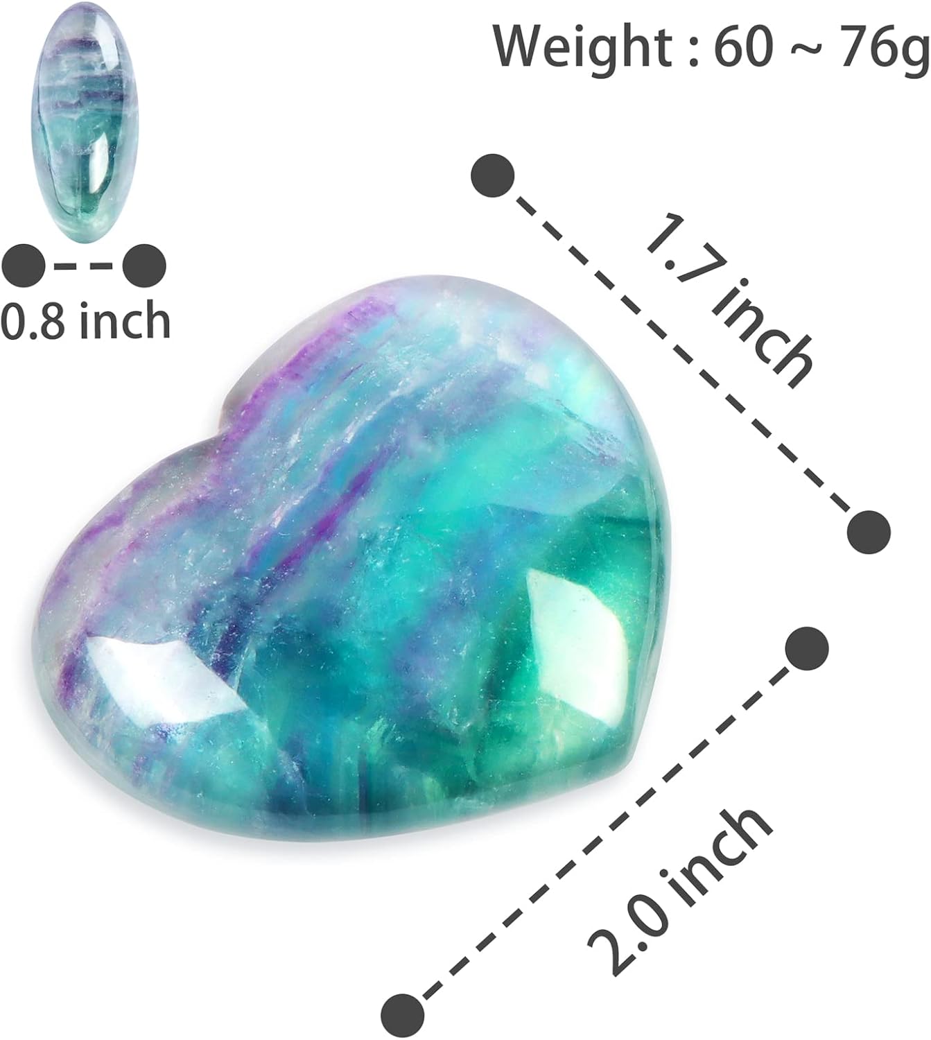 Artistone 2 Inch Rainbow Fluorite Crystal Heart Healing Crystals Heart Stones Polished Pocket Love Gemstones Chakra Reiki Energy Balancing Meditation Massag Gift