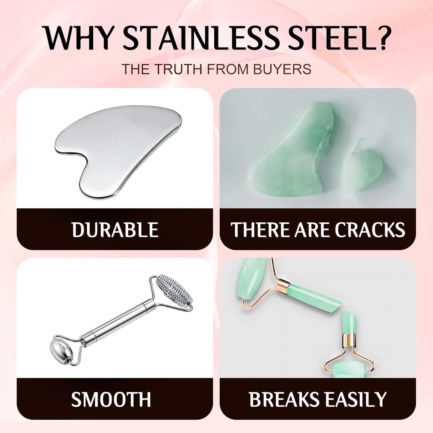 Gua Sha Facial Tools and Face Roller Set, Stainless Steel Facial Sculpting Eyes Roller Guasha for Face, Chin & Jawline Sculpting,Skin Care (Stainless Steel)