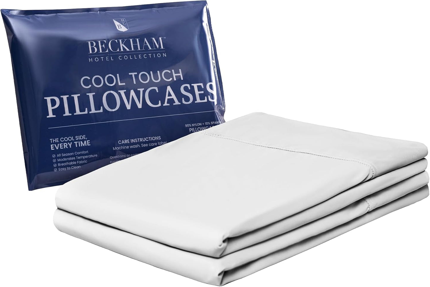 Beckham Hotel Collection Cooling Pillowcases for Hot Sleepers, Standard/Queen Size Set of 2, Cool Bedding, Envelop Closure, Silky Soft, Breathable, Moisture-Wicking, White