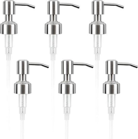6 Pack Soap Dispenser Pump Replacement, 304 Rust Proof Stainless Steel Soap Dispenser Lids for Regular 28/400 Neck Bottles, Soap and Lotion Dispenser Pump for Kitchen, Bathroom