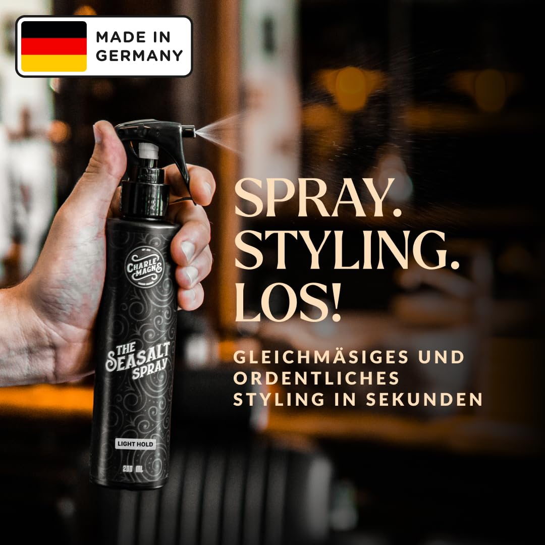 Sea Salt Spray for Men - Salt Water Texture & Volume Spray for Men’s Beach Waves & Curls with Heat Protection 200 ml - Made in Germany (6.76 Fl Oz, Light Hold (Pack of 1))
