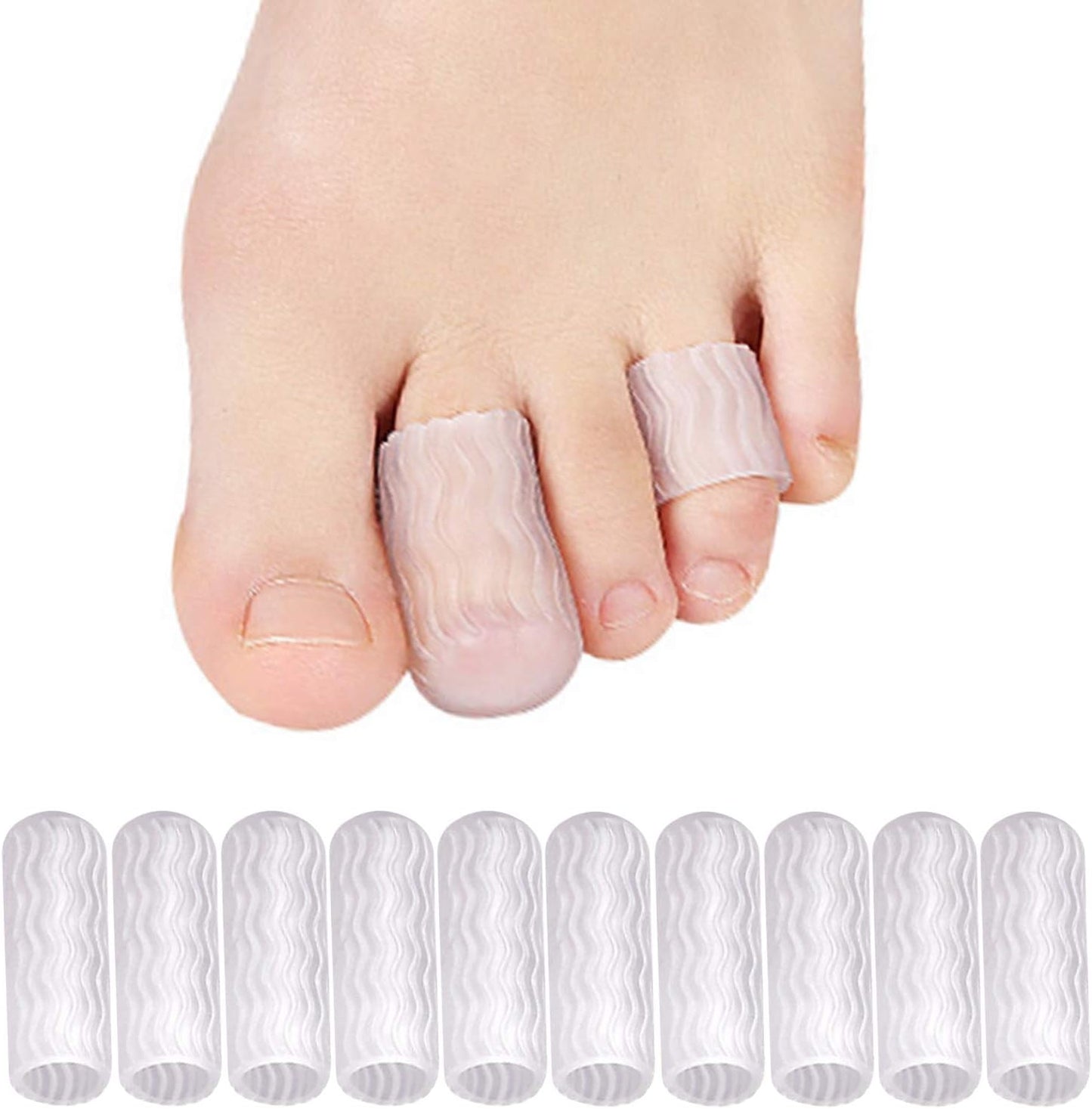 10 Pcs Silicone Toe Protectors, Toe Sleeves Callus Cushion Gel Toe Caps for Blisters, Corns, Toe Cracking, Pain Relief and Reduce Friction