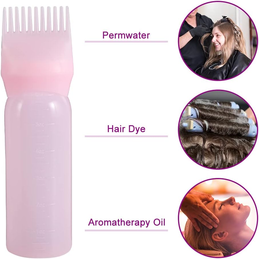 Abnaok Root Comb Applicator Bottle, 6 Ounce Applicator Bottle for Hair Dye Bottle Applicator Brush with Graduated Scale- 4 Pack