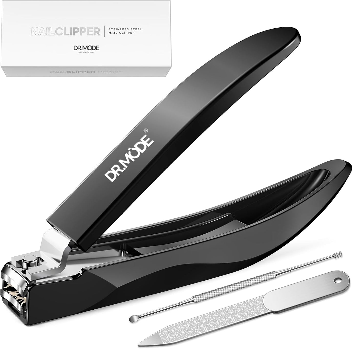 DRMODE Nail Clippers for Men with Catcher, Anti Splash Self-Collecting Finger Nail Clippers Adult with Ergonomics Long Handle, Heavy Duty Mess Free Toenail Clippers Nail Cutter Unique Gifts for Women
