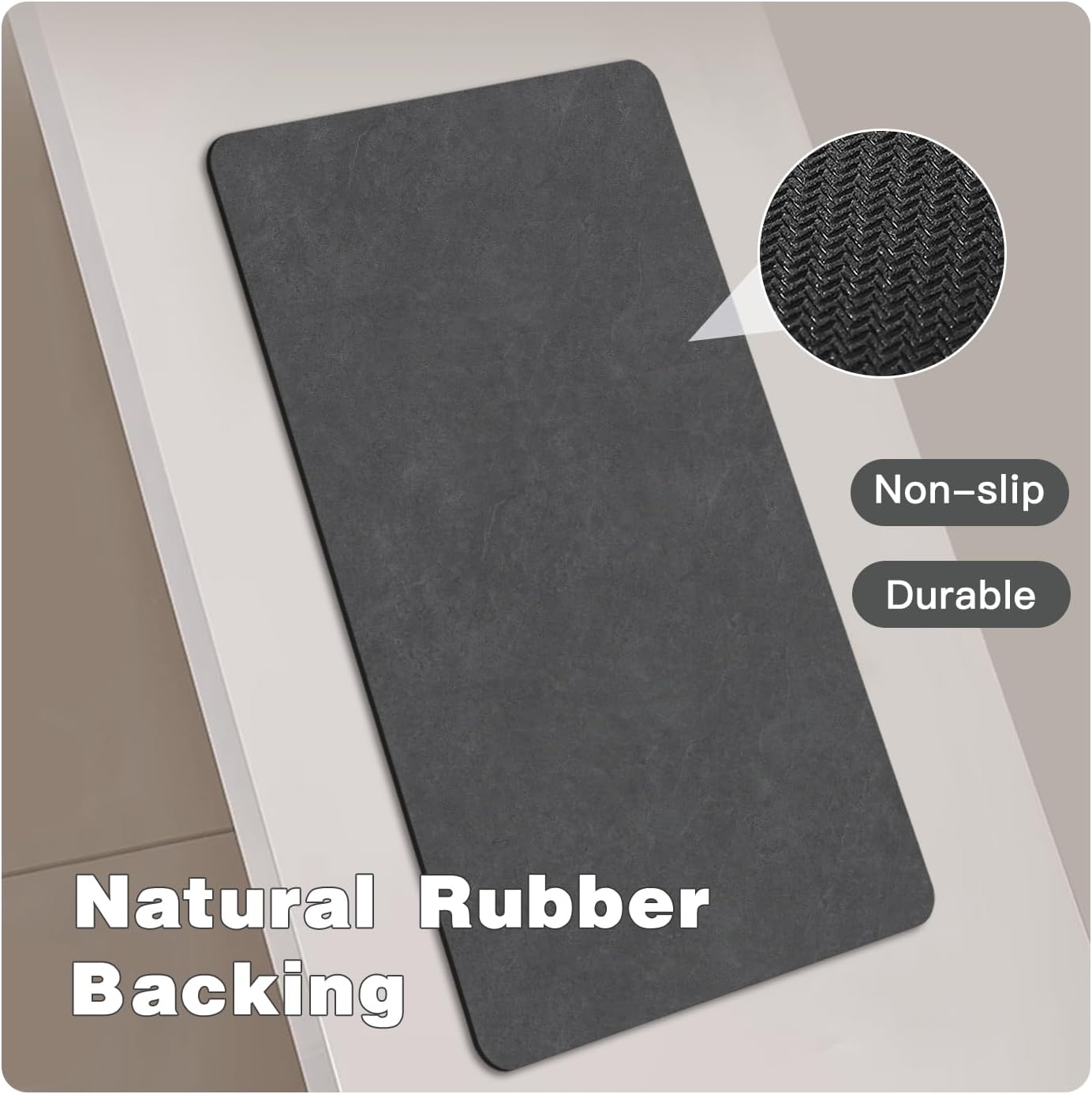 Bath Mat, Bathroom Rugs Non Slip Washable Thin Absorbent Quick Dry Bath Mat Fits Under Door Bathroom Floor Mat Perfect for Bath, Shower, or Sink 24"x36" Dark Grey