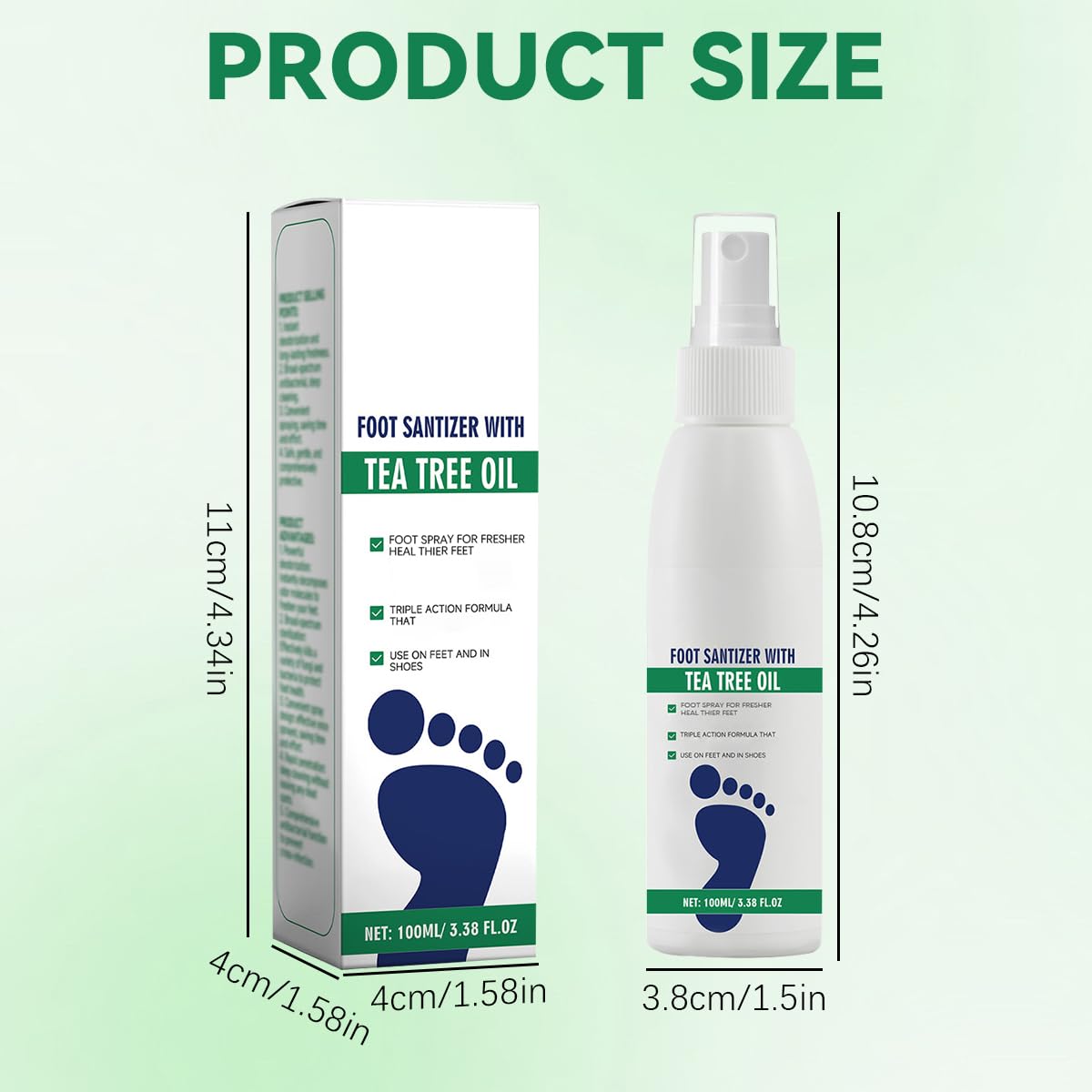 2pcs Foot Spray with Tea Tree Oil, Tea Tree Oil Feet Spray, Foot & Shoe Freshness, Clear Foot Sanitizer Spray, Quick-Drying and Travel-Friendly, 100ml/3.38fl.oz