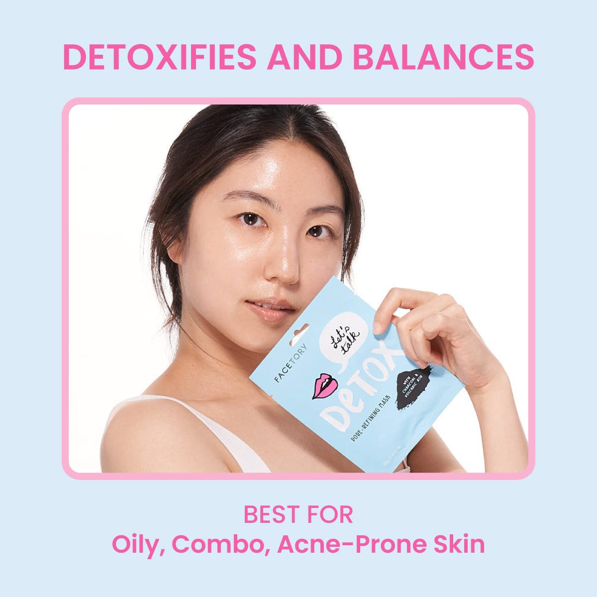 FACETORY K Beauty Face Mask Skin Care - LET'S TALK DETOX PURIFYING Sheet Mask with Charcoal & Volcanic Ash | Pore Refining Charcoal Face Mask (5 Pack)