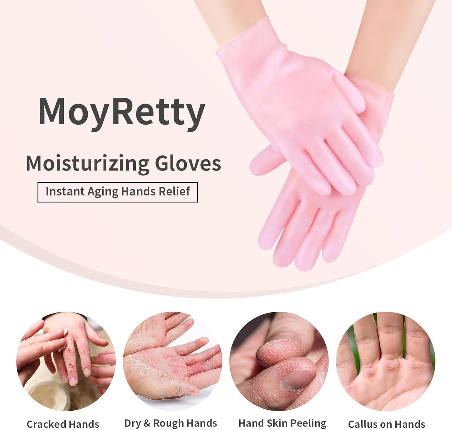 MoyRetty Silicone Moisturizing Gloves 2 Pairs, Flexible & Durable, Ideal for Dry Hands, Home Spa Experience - Pink & Beige