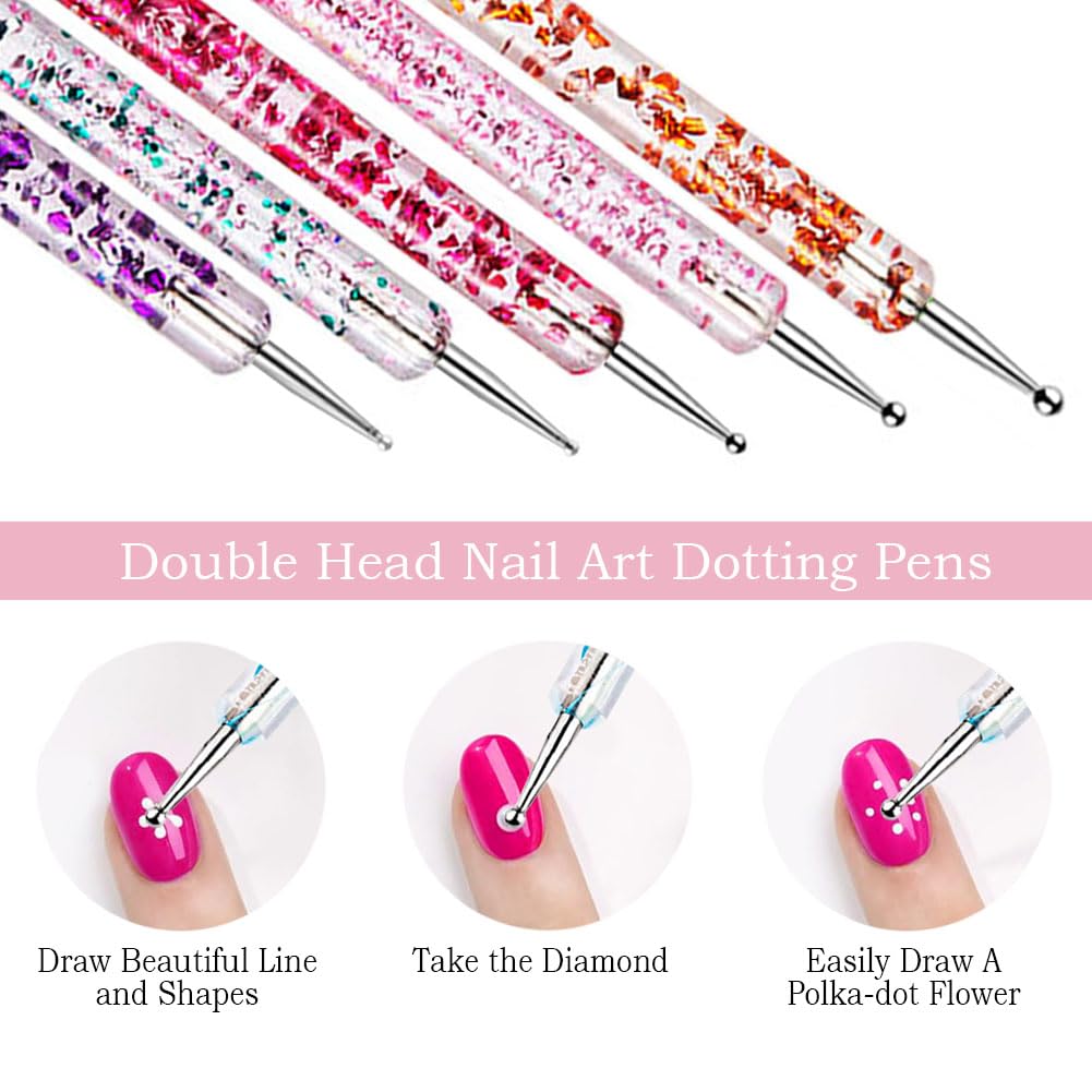 Nail Art Tools 27Pcs Set,Nail Art Brush,Resin Nail Art Palette,5 Pcs Nail Art Sculpture Pen,2-way Acrylic Silicone Engraving Pen Dotting Pen Tools Nail Art Kit for Nail Art DIY