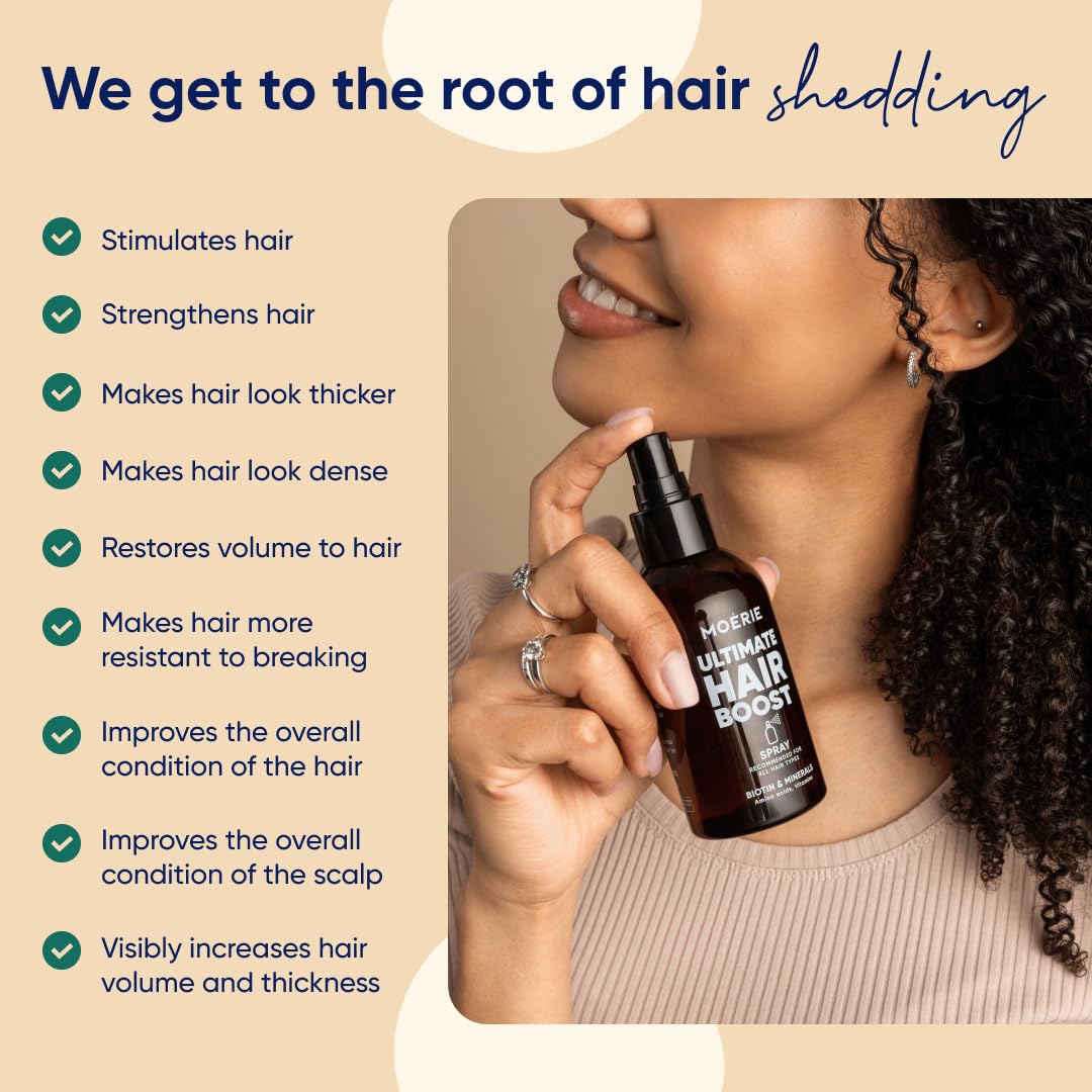 Moerie Ultimate Hair Boost Spray Designed to Strengthen Hair & Restore Scalp Health - 100% Natural Hair Serum for Hair Boost with over 100 Minerals, Vitamins & Amino acids - Fresh Scent - 5.07 Fl. Oz