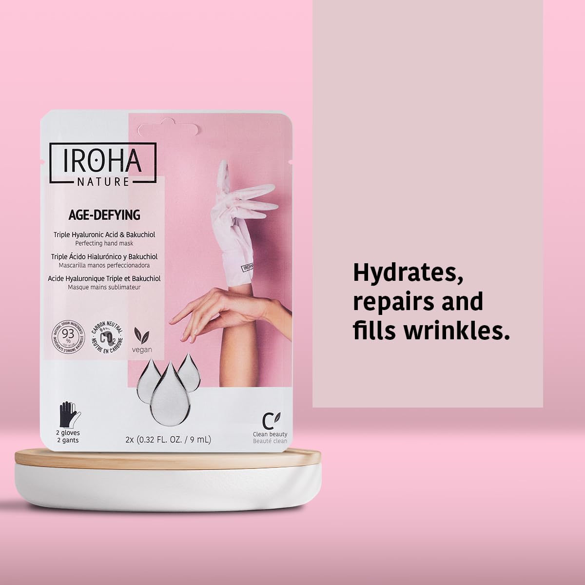 IROHA NATURE Anti-Aging Hand Mask Gloves | 4 Pairs | Triple Hyaluronic Acid, Bakuchiol & Niacinamide | Reduces Wrinkles & Dark Spots | Vegan & Cruelty-Free | 93% Natural Ingredients