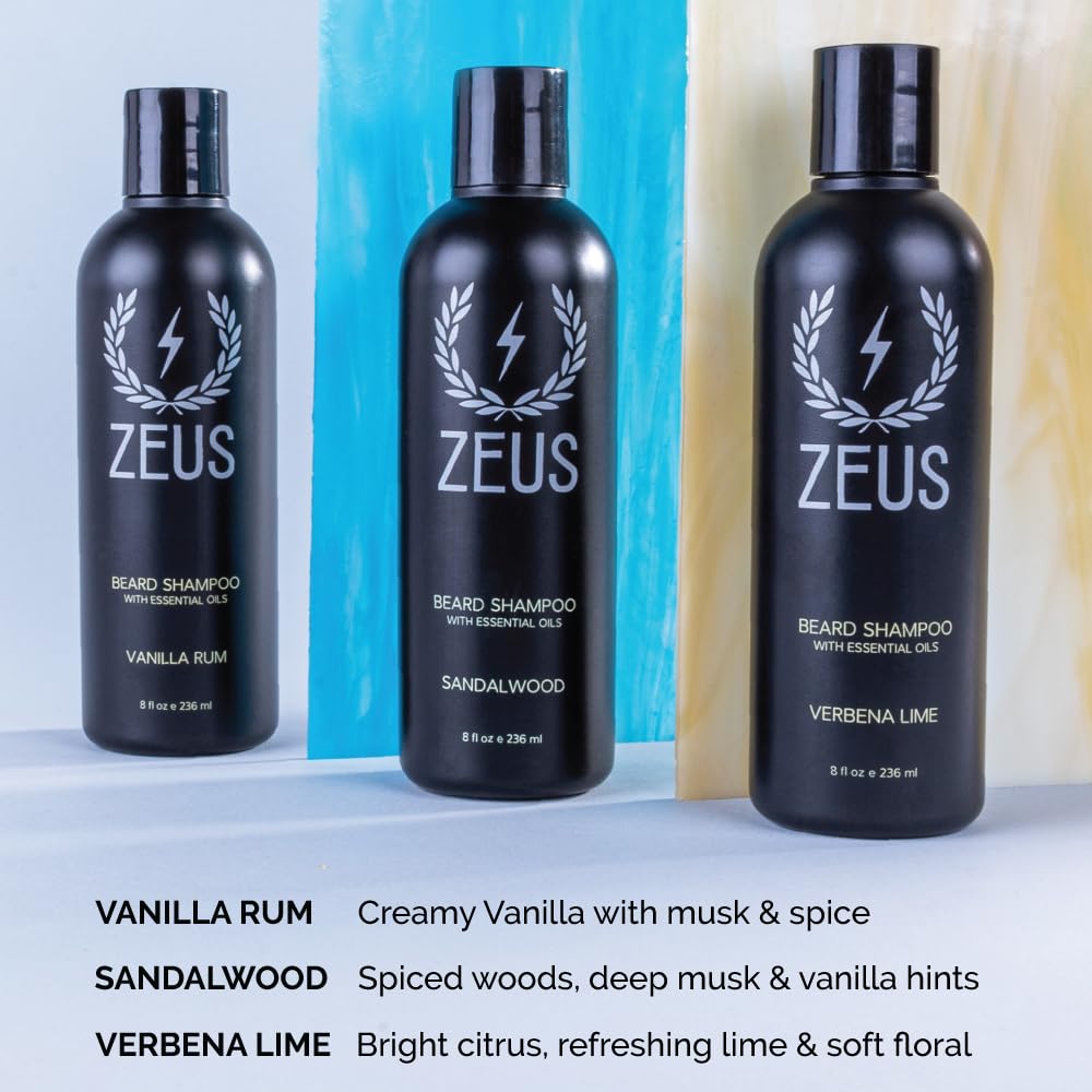 ZEUS Beard Shampoo, Cleansing & Moisturizing with Green Tea & Natural Ingredients to Soften - 8 oz. (Made in USA) Vanilla Rum
