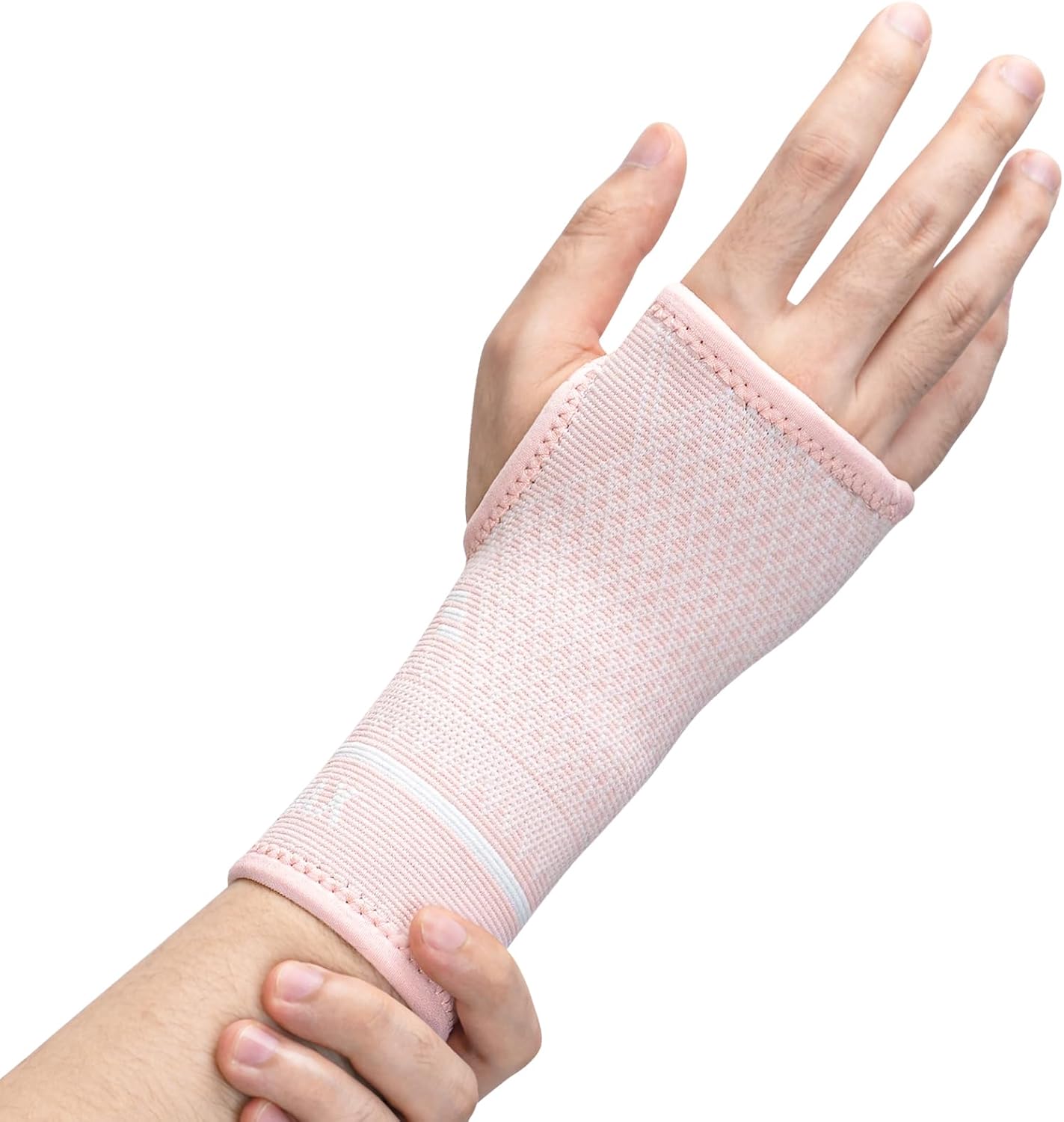 INDEEMAX Copper Wrist Compression Sleeve 1 Pair, Comfortable Hand Brace Support for Arthritis, Tendonitis, Sprains, Workout, Carpal Tunnel - Left & Right - Women and Men (Pink, L)