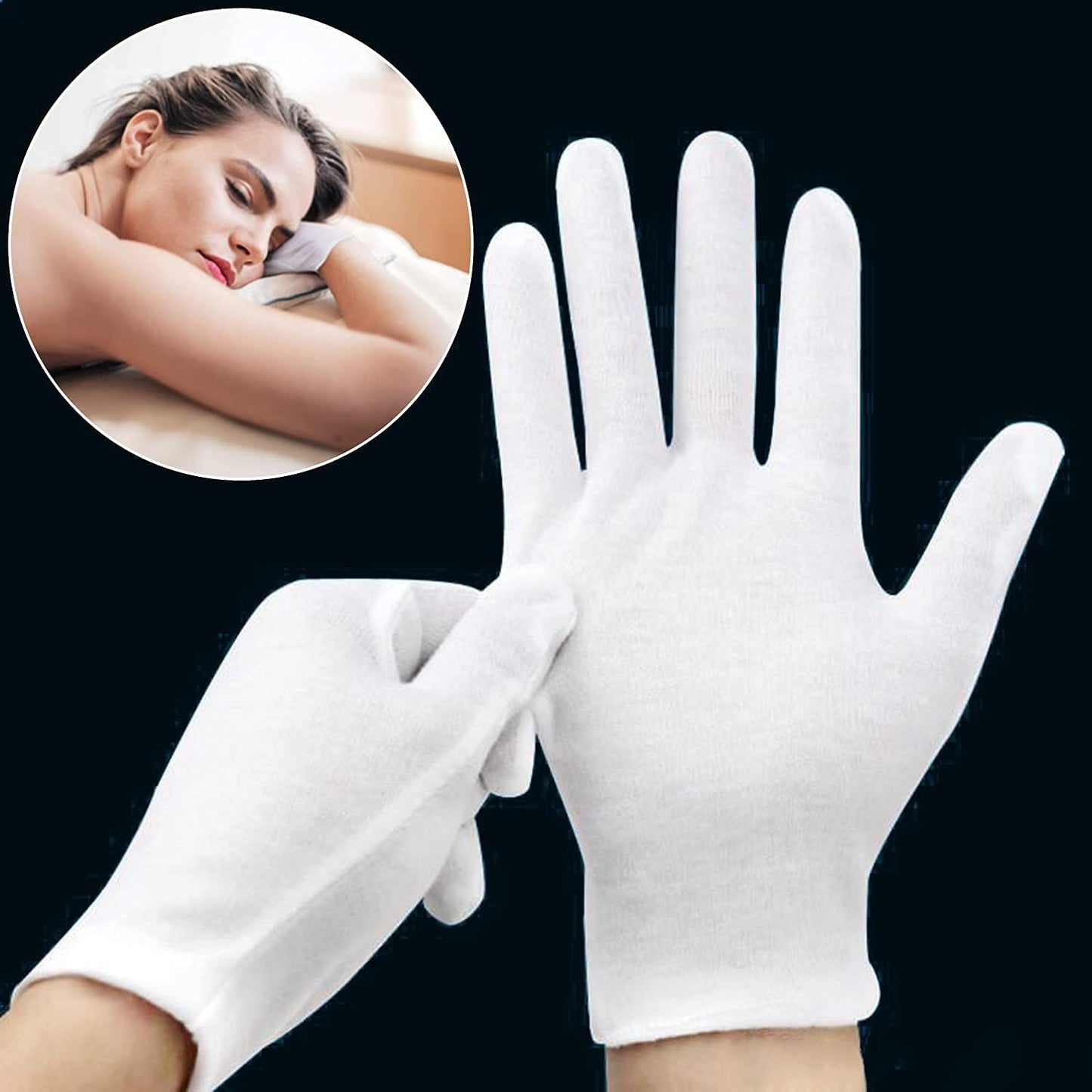 24pcs Unisex Soft White Cotton Gloves for Eczema, Moisturizing Dry Hands, Inspection (Large)