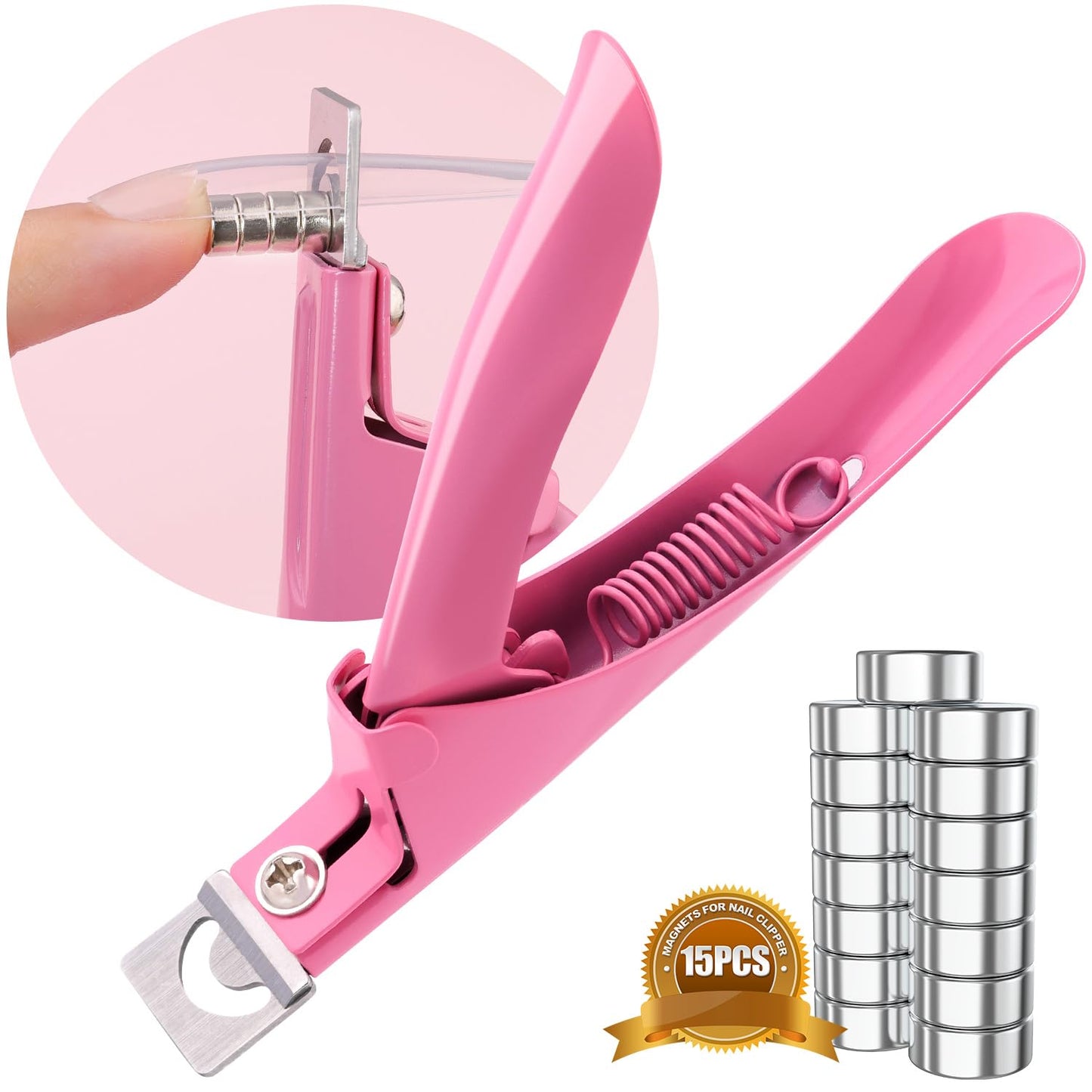 Light Pink Premium Nail Clippers with Magnets Sizers for Acrylic Nails, Artificial Fake Nail False Nail Tip Cutter Trimmer Manicure Pedicure Sharp Blade Clip Tool For Salon Home Art Beauty