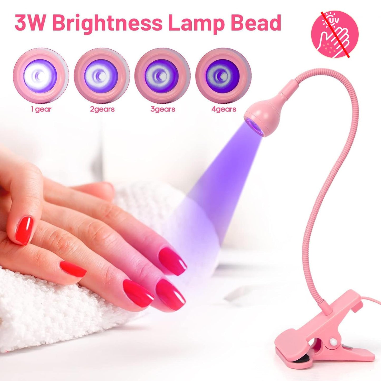 AORAEM LED Nail Lamps 3W Flexible Gooseneck Lamp Quicky Dry Nail Manicure Dryer Gel Polish Curing Light Plug Play Portable Flash Cure Light for Gel Nails Home DIY Professional Nail Tools Pink