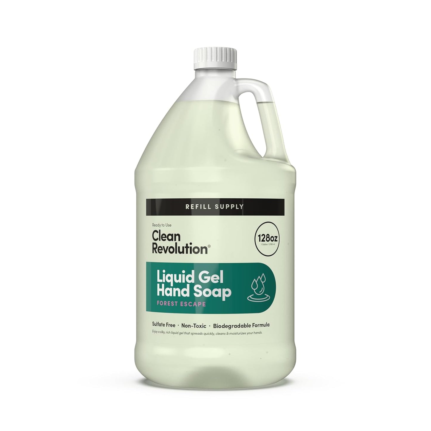 Clean Revolution Liquid Gel Hand Soap, Silky Rich Liquid, Quick Lather, Fast Rinsing, Contains Real Essential Oils (Forest Escape) 128 Fl Oz