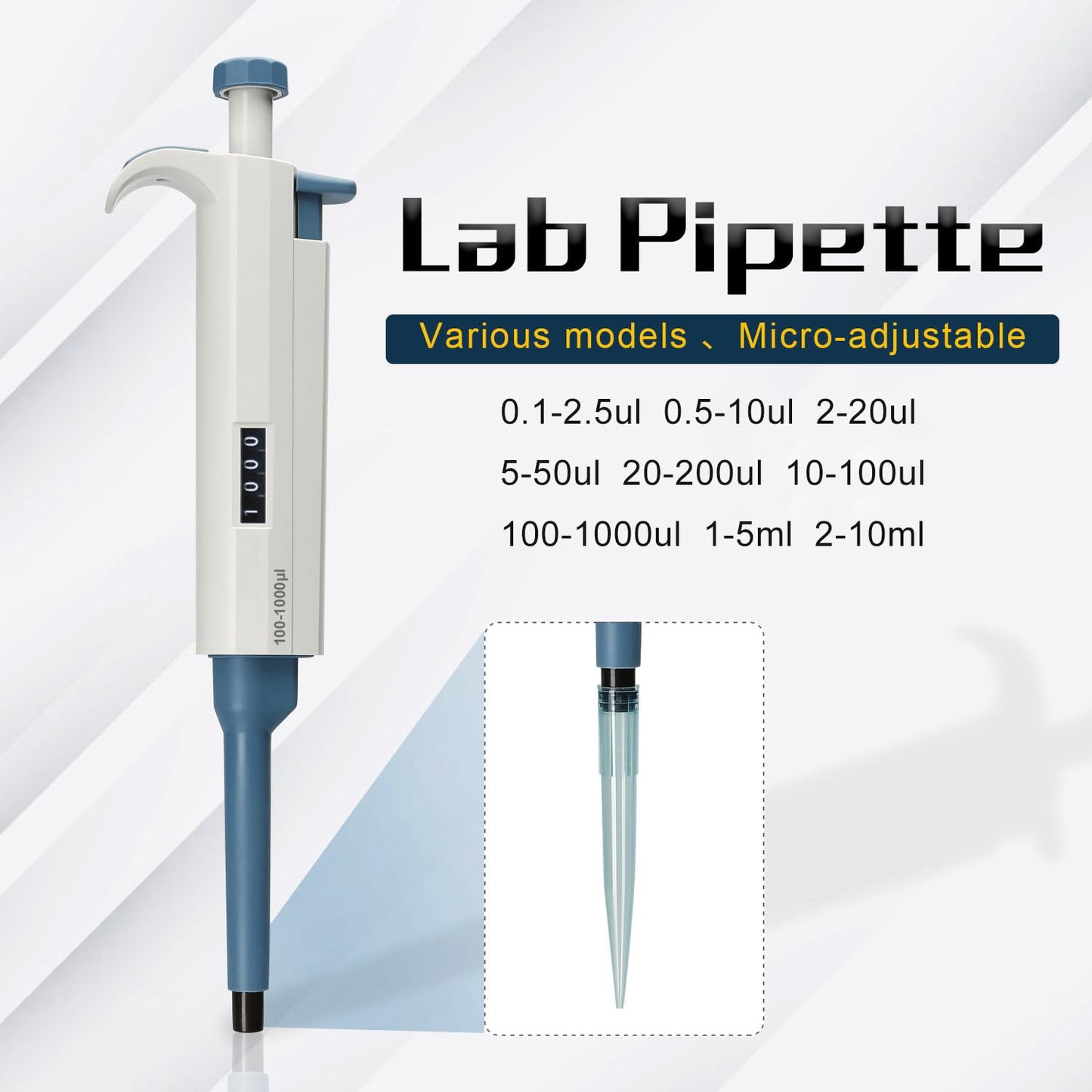 Micropipette kit 0.5-10ul 10-100ul 100-1000ul Adjustable Single Channel Pipette, 3 Pieces (SC Pipettors-3pcs)