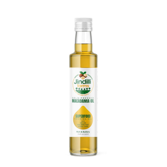Jindilli Farms Macadamia Nut Cooking Oil- Australian Pure Cold Pressed Oil, Unrefined, Natural, High Smoke Point for Frying, Non GMO, Vegan, Keto Friendly and Gluten Free (16.9 fl oz)