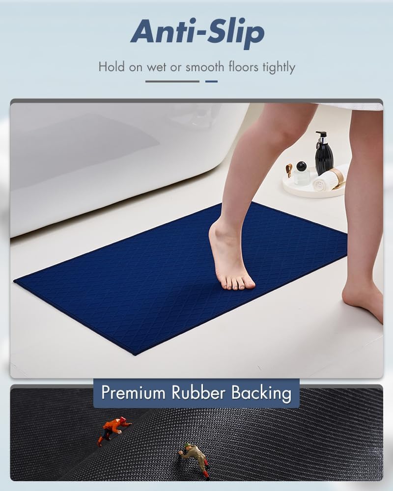 AMOAMI Ultra Thin Bathroom Rugs, Rubber Backed Bath Mats for Bathroom Non Slip, Absorbent Bathroom Mat for Floor, Shower, Sink(20"x 32", Blue)