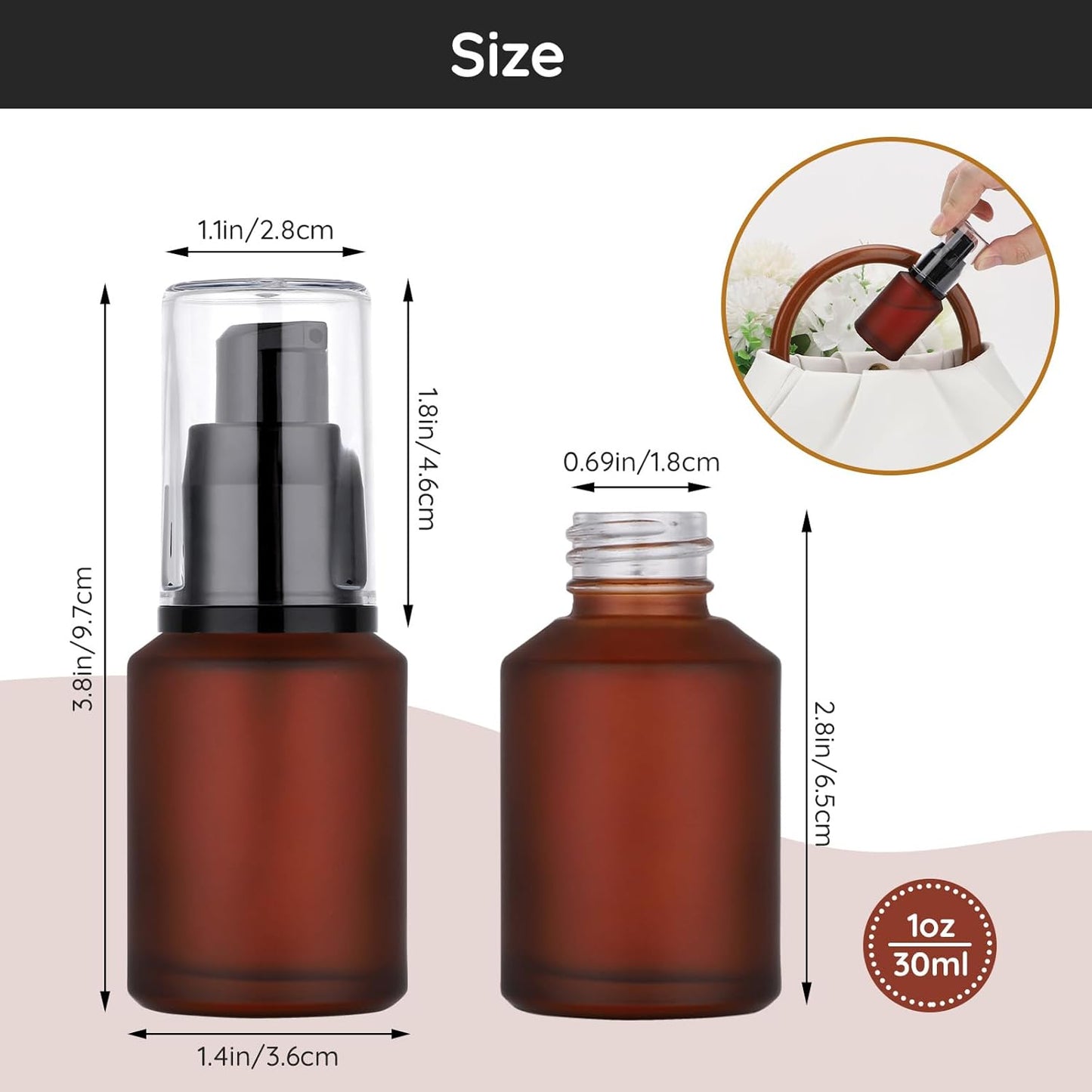 Segbeauty 1oz Frosted Glass Travel Pump Bottle, 5pcs 30ml Travel Bottles for Toiletries, Refillable Cosmetic Containers for Women, Empty Red Lotion Dispenser with Pump, Leak Proof Makeup Dispenser