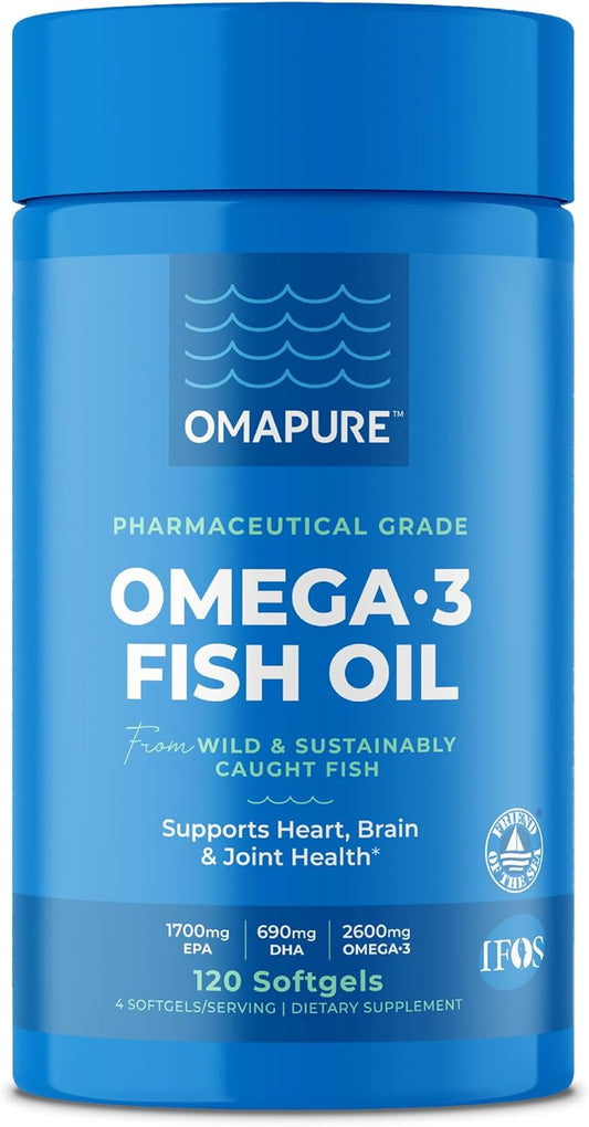 Fish Oil Supplements with Omega 3 Fatty Acids (1 Bottle, 120 Softgels) - High EPA, DHA, & IFOS Fish Oil Pills Support Heart & Joint Health - Burpless Fish Oil Promotes Brain Function