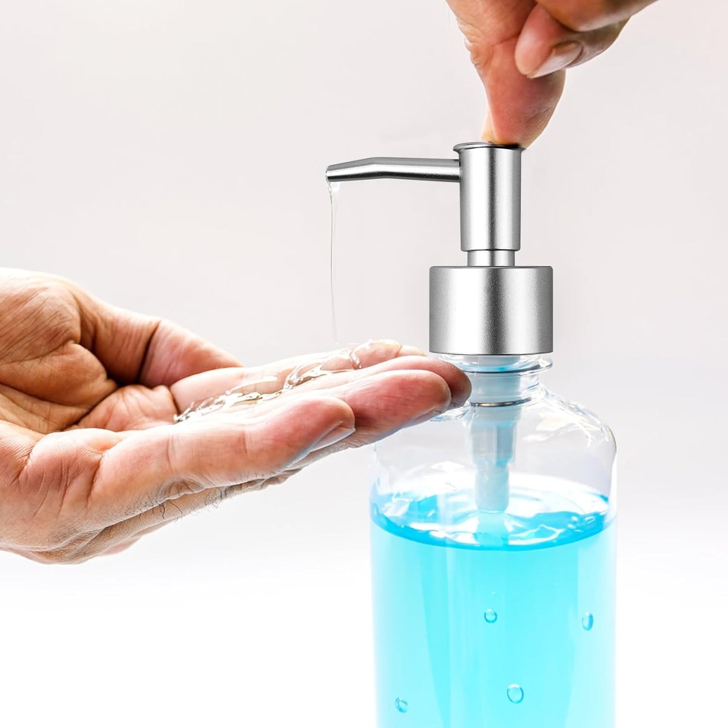 2 Pack Silver Soap Dispenser Pump Replacement Heads, Compatible with Regular Mouth Plastic Bottles for Liquid Soap, Lotion, Shampoo, and More