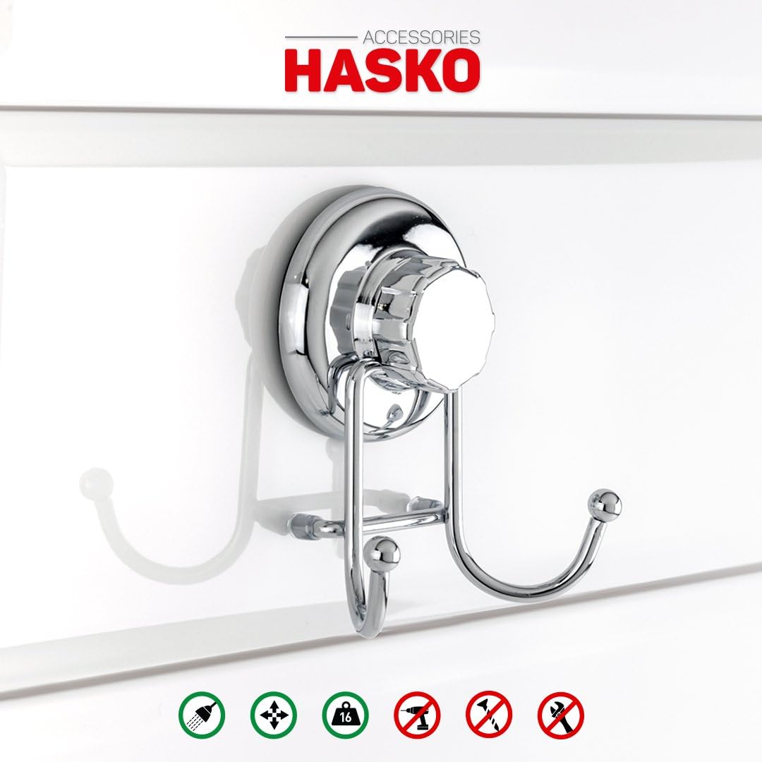 Powerful Vacuum Suction Cup Hooks - Organizer for Towel, Bathrobe and Loofah - Strong Stainless Steel Towel Hooks for Bathroom & Kitchen, Towel Hanger Storage (2 Pack)