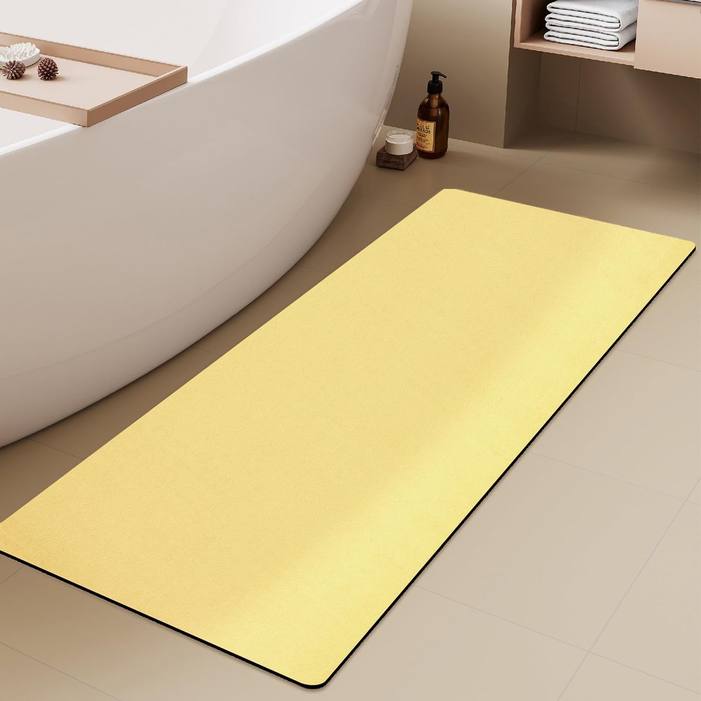 Bathroom Mat Quick Dry, Bathroom Rugs Non Slip Washable Thin Absorbent Bath Mat Fits Under Door Bathroom Floor Mat Perfect for Bath, Shower, or Sink 24"x70" Light Yellow