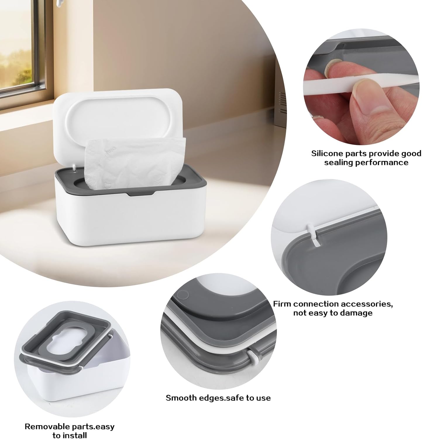 2Pcs Baby Wipes Dispenser, Wipe Holder for Baby & Adult, Keeps Wet Tissue Fresh,Easy Pull Wipes Pouch Case(Gray/Blue)