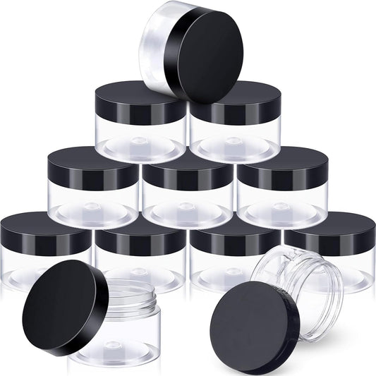 12 Pack 3 oz Plastic Container Jars with Lids Round Clear Travel Cosmetic Container Jars for Toiletries, Lotion, Cream, Ointments, Makeup, Rhinestone, Samples, Kitchen Storage (Black)