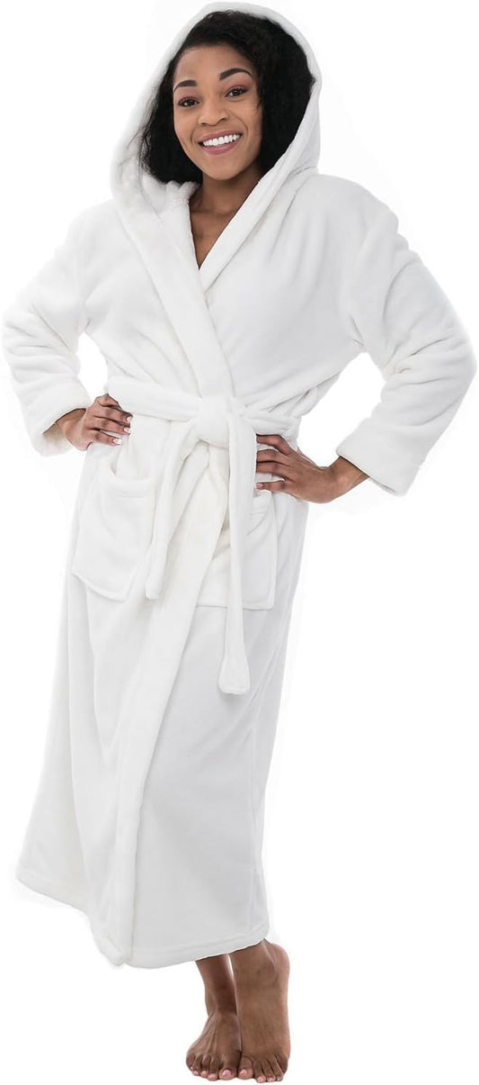 Alexander Del Rossa Womens Robe, Long Plush Bathrobe with Hood, Hooded Robes for Women Plus Size Bath Robe