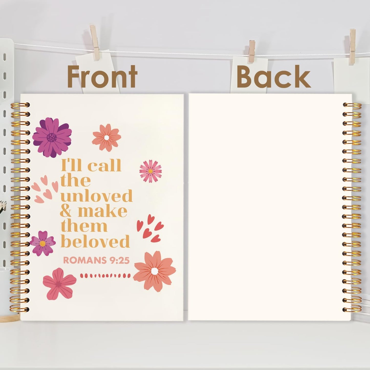 Floral Christian Spiral Journal Notebook 5.5x8.3in, Romans 9:25 Inspirational Bible Prayer Journal for Woman, Christian Gifts for Women Notebooks for Note Taking, Hardcover Notebook