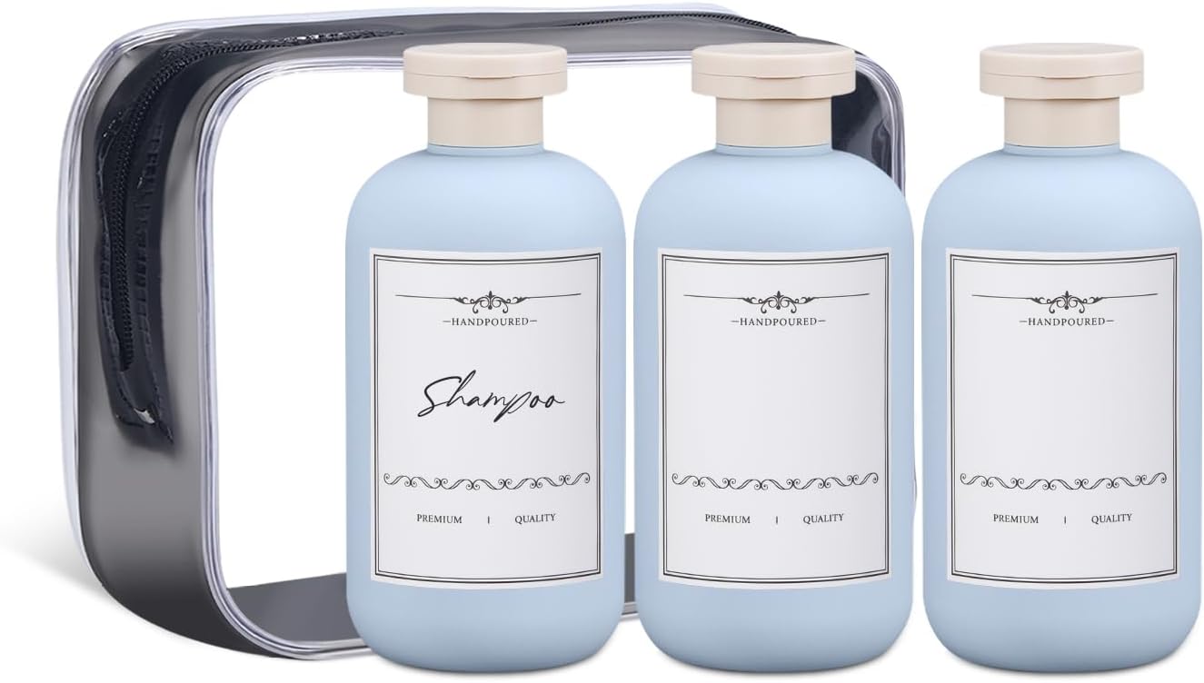 ASEVAT 6.7 oz Plastic Squeeze Bottles for Shampoo, Travel Containers for Toiletries, Leak Proof, Refillable for Lotion, Cream and Liquids (3 Pcs)