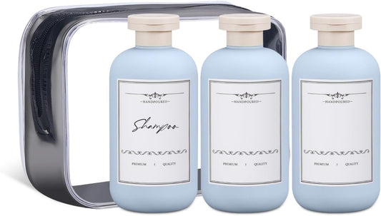 ASEVAT 6.7 oz Plastic Squeeze Bottles for Shampoo, Travel Containers for Toiletries, Leak Proof, Refillable for Lotion, Cream and Liquids (3 Pcs)